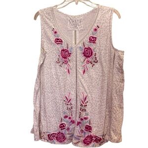 Caite Women’s Multi Media Embroidered Floral Tank sz S